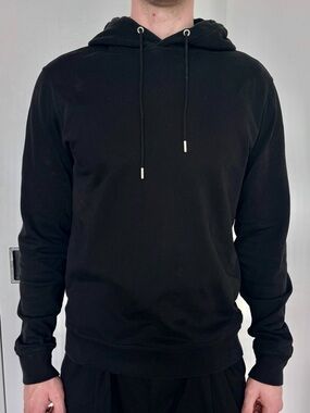 ASKET Black Pullover Hoodie Organic Cotton Classic Minimalist Tech Bro Travel M